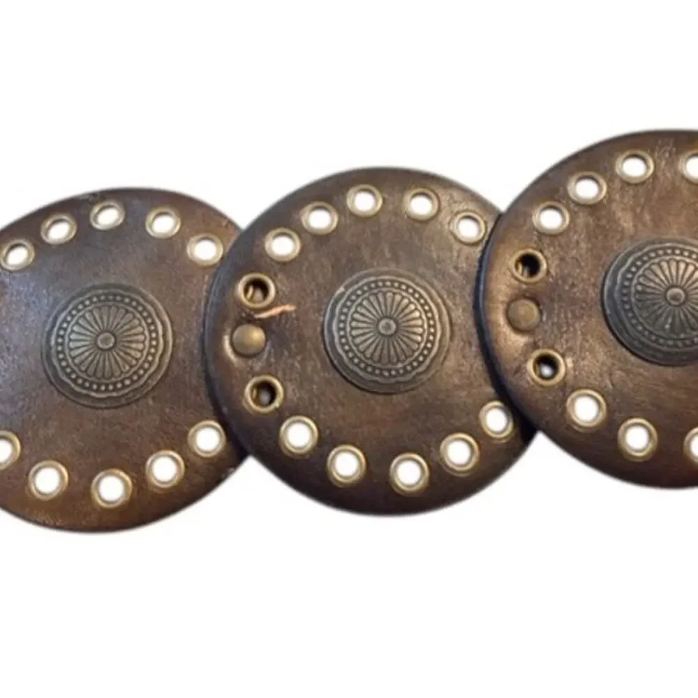 Boho Leather Disc Concho Belt Brown Brass Medallion Statement